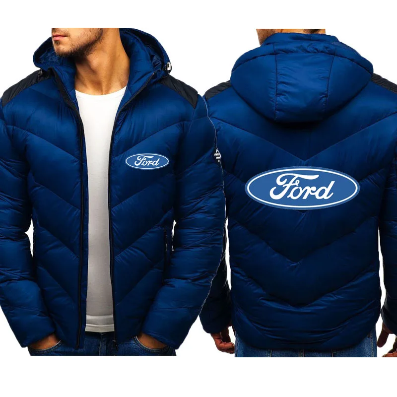 

Ford logo Winter Casual Outwear Windbreaker Hooded Fashion Men jacket Warm thick men's parka coat New men's cotton clothes