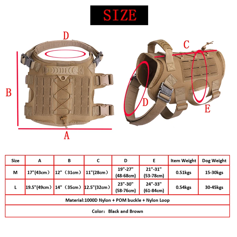 

Nylon Harness for Large Dogs Military Tactical Dog Harness Vest for Walking Hunting German Shepherd Doberman Molle Training Vest