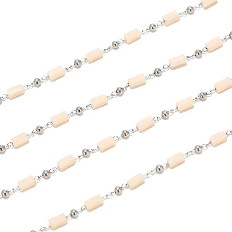 2.5mm Width Crystal Glass Beaded Rosary stainless steel Link Chains for DIY Jewelry carft making Chain Findings Top Quality