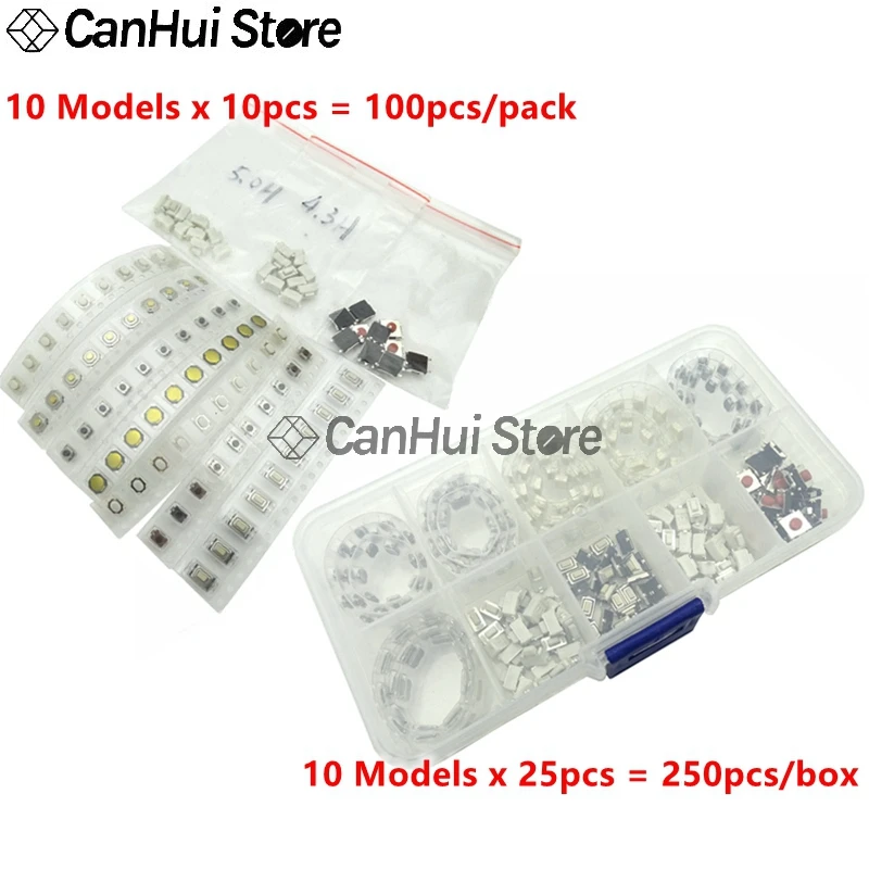 100 шт.3*6*2.5mm 3X6x2.5MM 3*4*2.5mm 3x4x2MM 4*4*0.8mm 4x4*1.5MM 3x6x4.3MM 3*6*5mm 6x6*3.1MM комплект кнопок с сенсорными