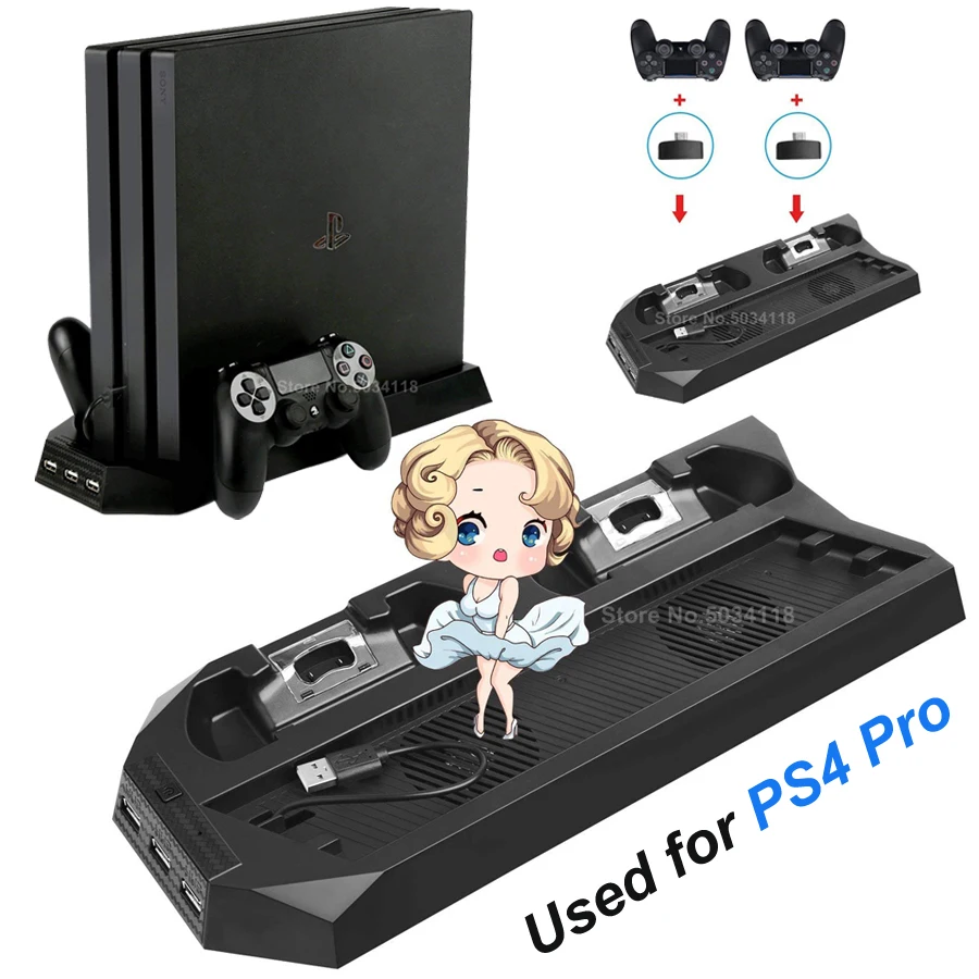 Вертикальная подставка для PS4 Pro + 2 контроллера зарядная док станция охлаждающий