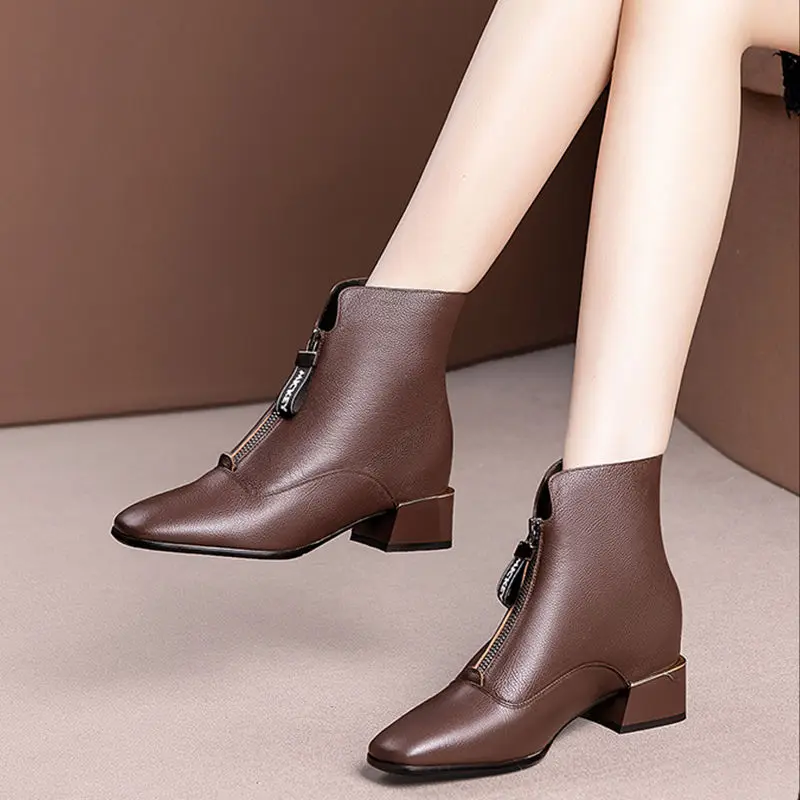 

Женские ботильоны из натуральной овечьей кожи, на шнуровке, с квадратным носком и молнией, ботинки ручной работы на высоком каблуке, новинка 2020