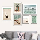 Настенная картина для спальни, гостиной, Декор, минималистическое искусство, зеленый пляж, скандинавский абстрактный постер на холсте с деревом в скандинавском стиле