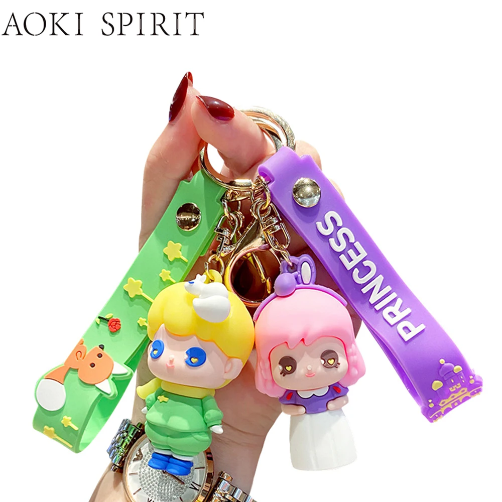 

Cute Prince and Princess Fairy Tale Series Key Chain PVC Cartoon Children's Toy Trinket Mobile Phone School Bag Pendant Keyring