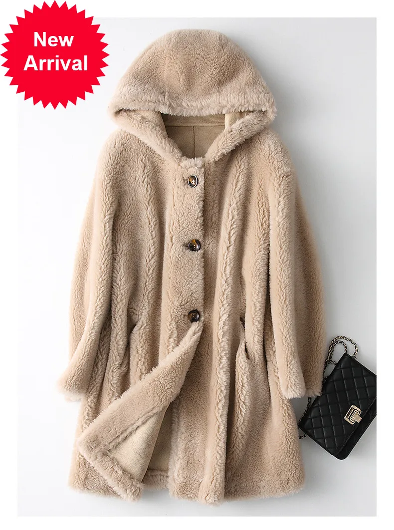 

Женская зимняя парка с капюшоном, из натуральной шерсти