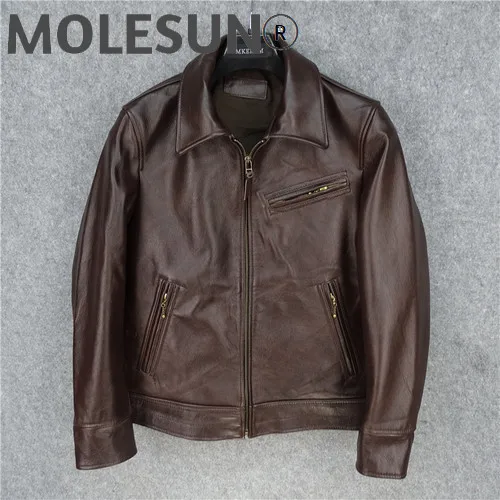 

AKOOSUN Real Cowhide Leather Jacket Men Clothing Retro Clothes Male Autumn Men's Coat Short Bomber Jackets Ropa Hombre LXR512