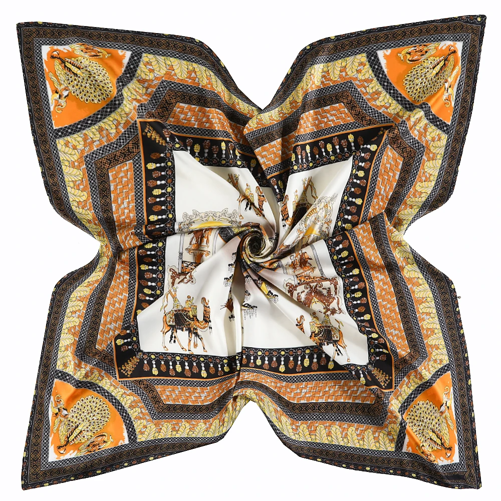 

130cmScarf Twill 100% Silk Scarf For Women Fashion Camel Castle Print Square Scarves Hijab Kerchief For Ladies Shawl Beach Towel