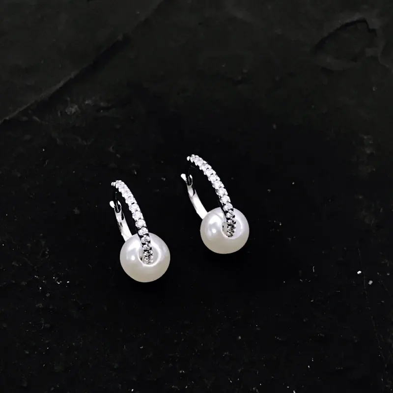 

Original 925 Sterling Silver The New Earrings For Women Round Shape Pearl Zircon Earrings Luxury Brand Monaco Jewelry Gifts