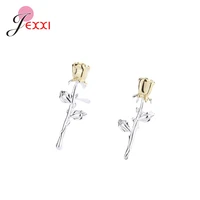 vintage punk 925 sterling silver barbed rose flower stud earrings for women girls birthday wedding party jewelry gift bijoux