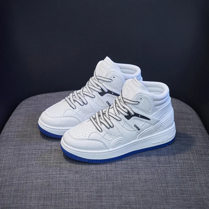 

Women High Top White Sneakers Woman Platform Chunky Vulcanized Shoes Casual Board Shoes Leather Ankle Boots Female