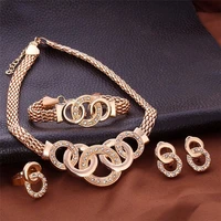 4pcsset luxury jewelry sets link chain geometric circle metal necklace bracelet earrings ring jewelry set for women wedding