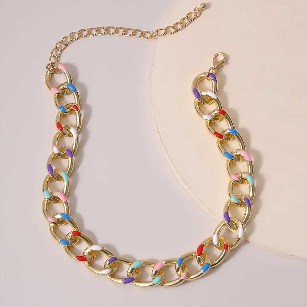 

SHIXIN Hip Hop Thick Link Chain Necklace on the Neck Short Colorful Chunky Chain Short Choker Necklace for Women Colar 2020 Gift