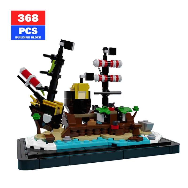 

MOC Mini Pirate Barracuda Bay Pirate Shipwreck Model Sunken Pirate Ship Building Block Toy Assembly Model Kids Toys Holiday Gift