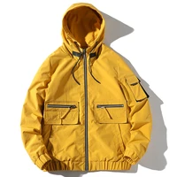 2021 autumn bomber jackets men cargo multi pocket hooded jacket coats fashion hip hop stand collar male windbreaker streetwear