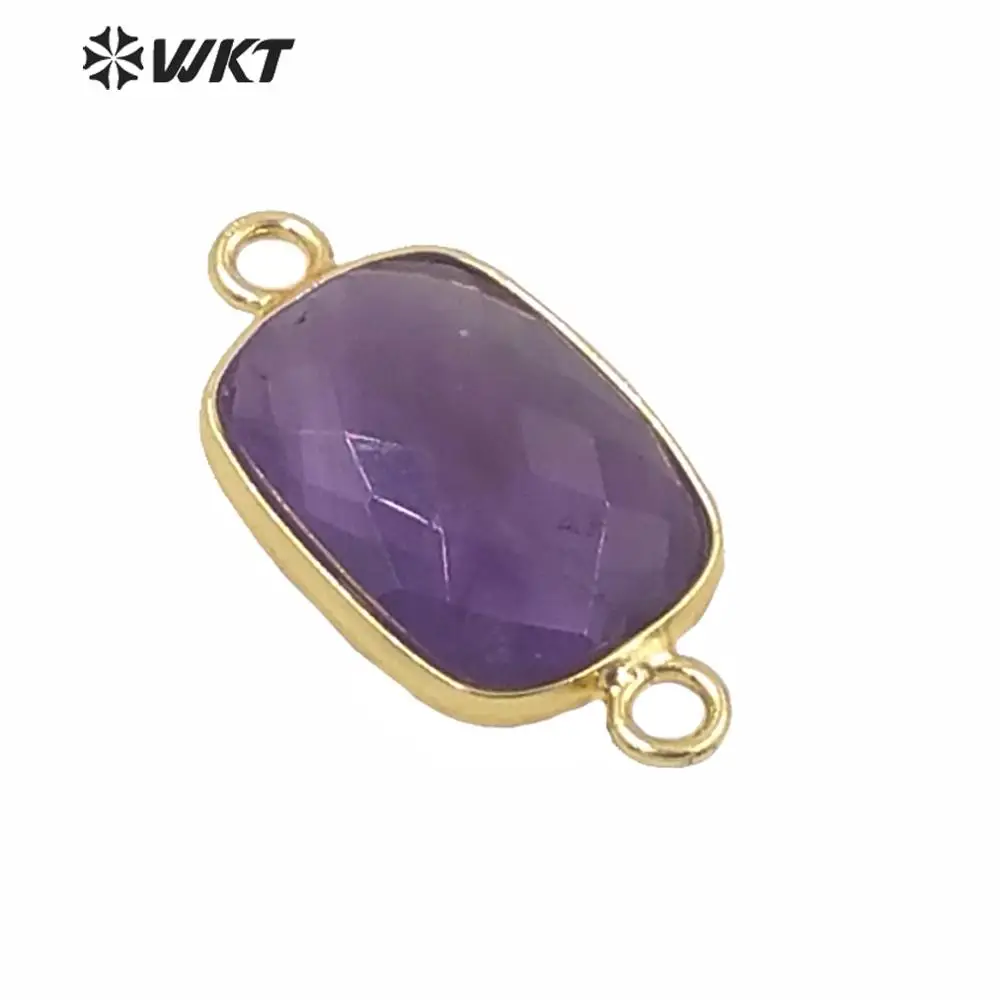 

WT-C298 Wholesale Euorope hot sale natural faceted stone jewelry connectors populared women gold bezel double loops connectors