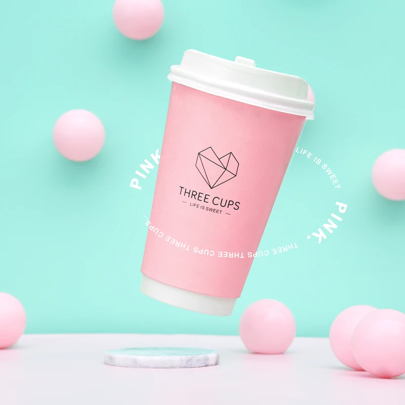 50 шт. одноразовые розовые кофейные чашки 16 унций 500 мл|Одноразовые чашки| |