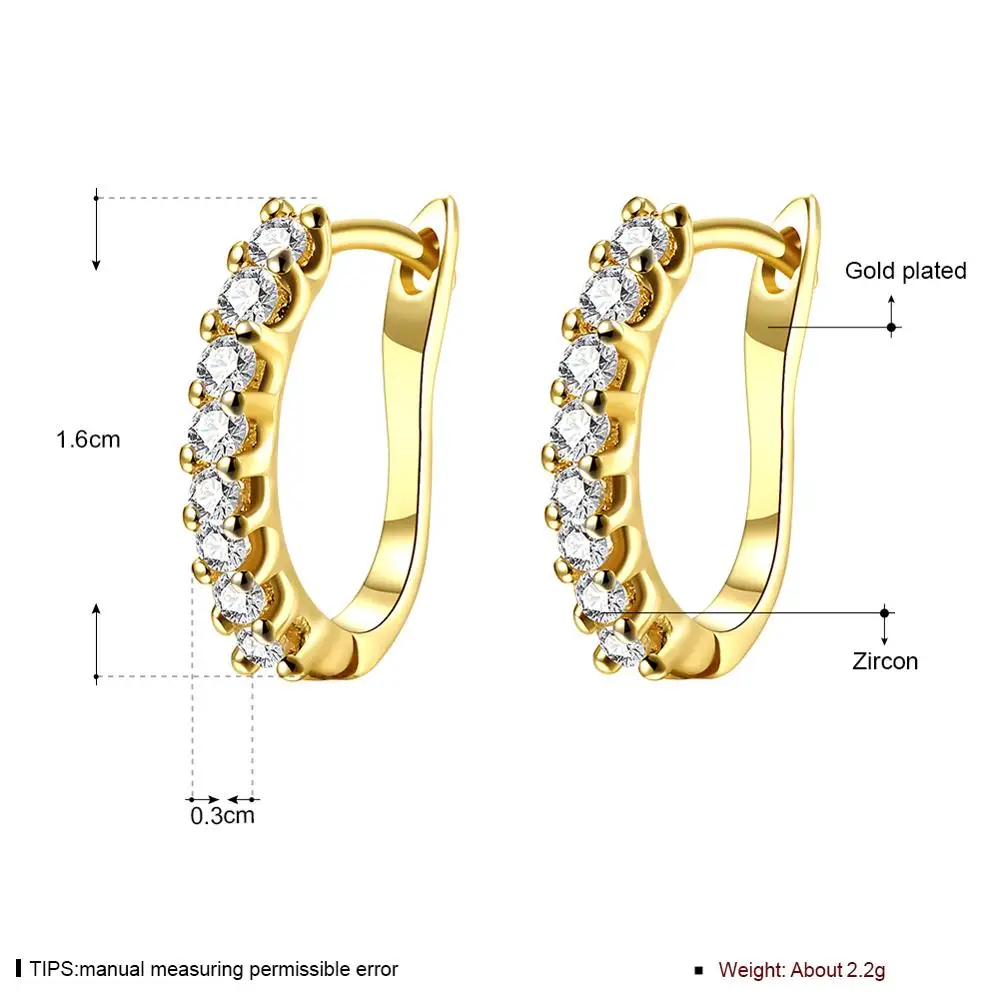 

Shining Zircon Hoop Earrings Gold Color Round Earrings for Women Party Fashion Jewelry Drop Shipping Wholesale