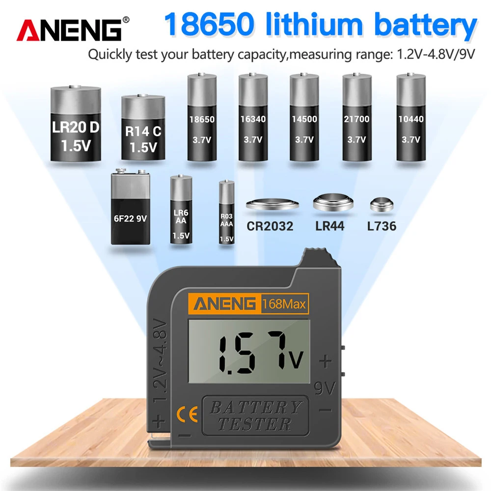 

ANENG 168Max Digital Lithium Battery Capacity Tester Universal test Checkered load analyzer Display Check AAA AA Button Cell