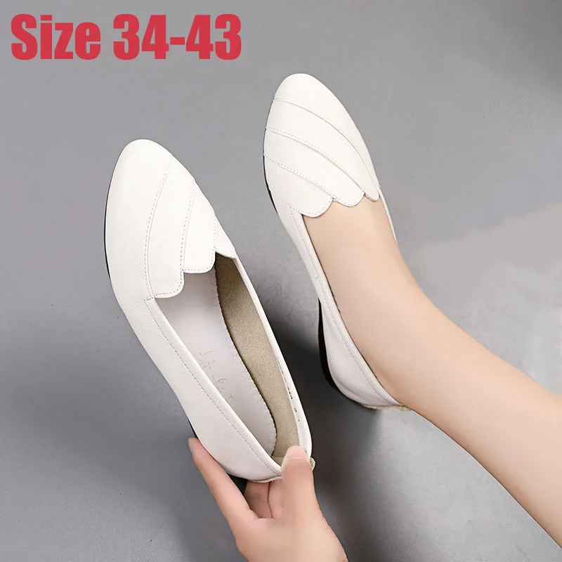 Большой размер 42 43 белые туфли на плоской подошве с острым носком Женские из