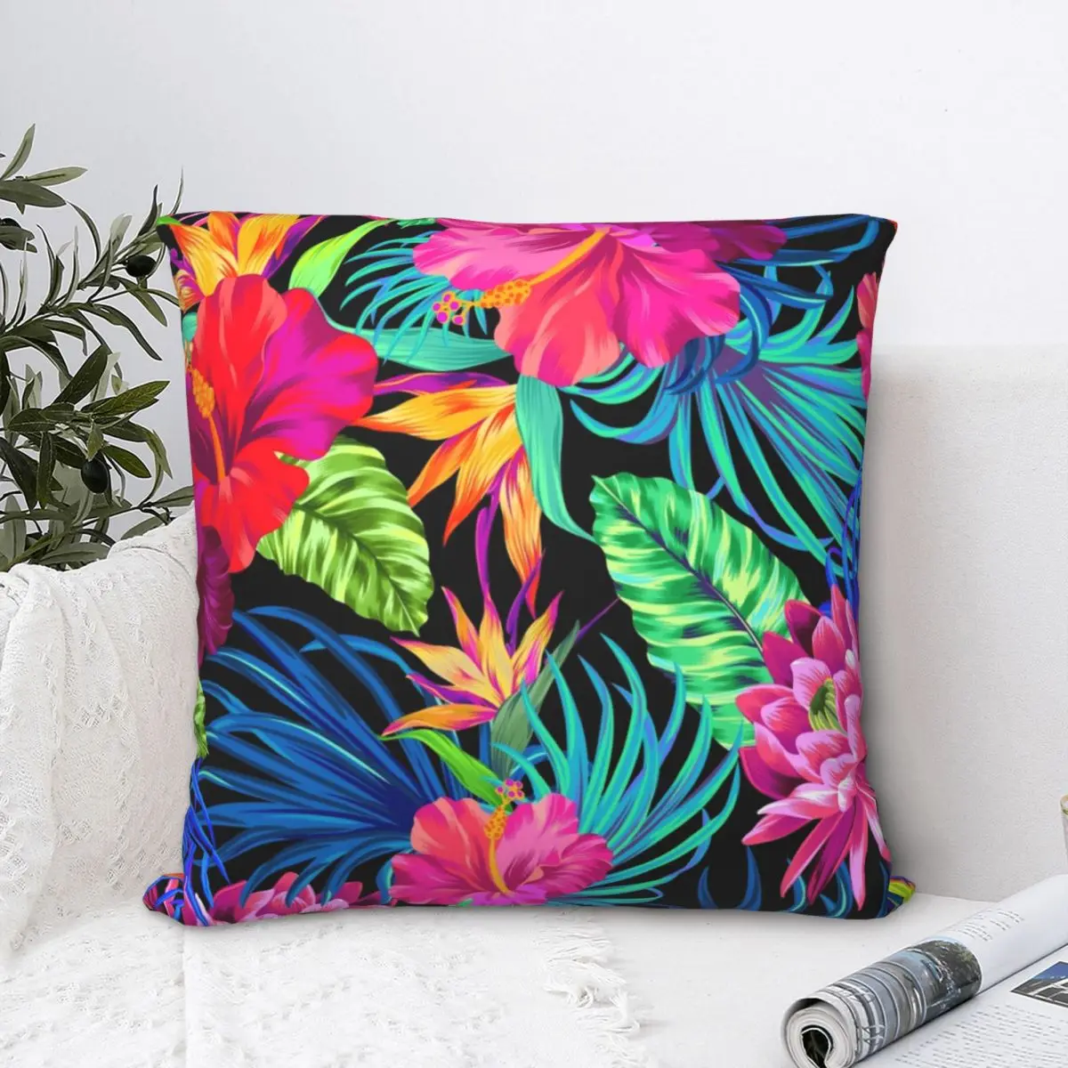 

Drive You Mad Hibiscus Square Pillowcase Cushion Cover Creative Zipper Home Decorative Polyester Sofa Seater Nordic 45*45cm