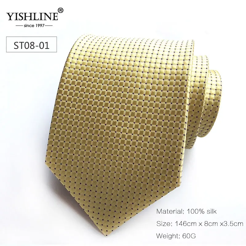 ST08-1 YISHLINE, новинка, 8 см, мужской галстук, шелковые галстуки, в клетку, в горошек, классические мужские свадебные галстуки, мужской галстук для жениха, галстук со стрелкой, Осень-зима, 8 стилей - Цвет: ST08-1