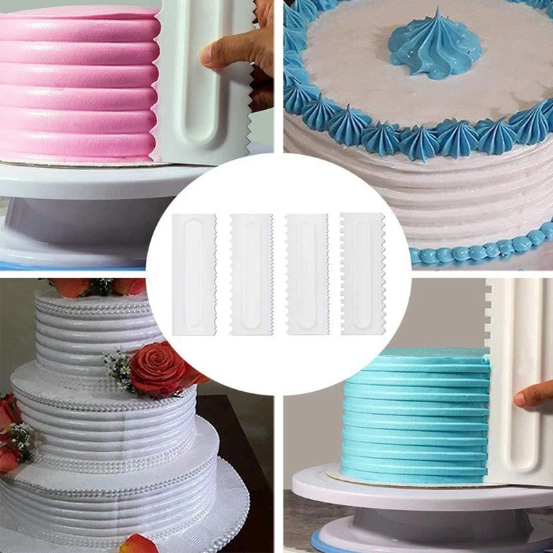 

4Pcs/set Cake Decorative Comb and Icing Smoother Tool Scraper Plastic Serrated Baking Pastry Kitchen Accessories Baking Supplies