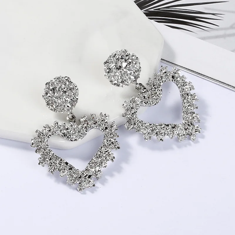 Большие серьги подвески FN в форме сердца с металлическим золотом для женщин