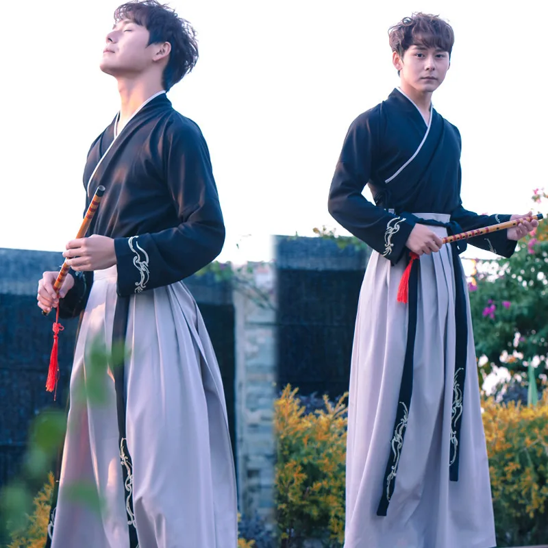 

Hanfu мужская вышитая Китайская традиционная одежда для меча, мужская одежда в стиле древней династии Хань, одежда для Народной сцены, кимоно, ...