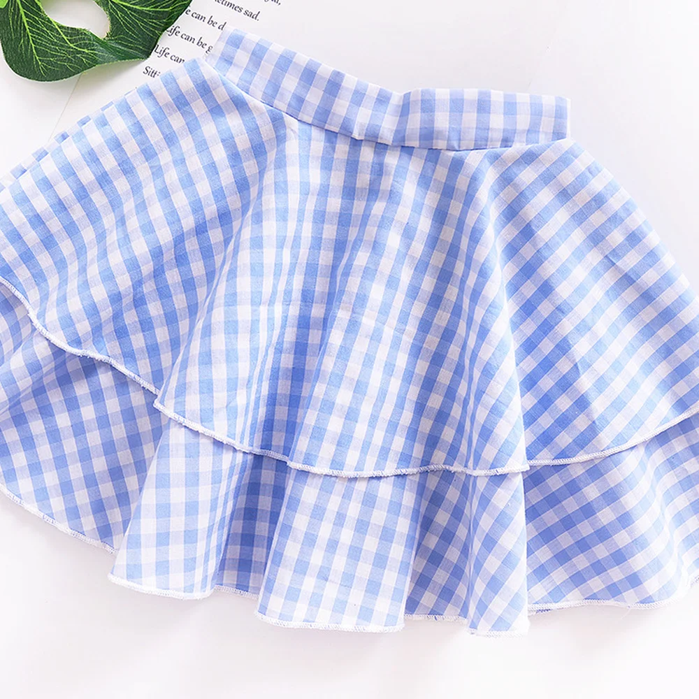 Новое поступление 2019 летняя синяя клетчатая рубашка с бантом и пышными рукавами