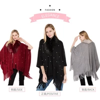 new autumn and winter pearl knitted cardigan shawl for women with european and american fur collar warm split cape cape %d1%88%d0%b0%d1%80%d1%84