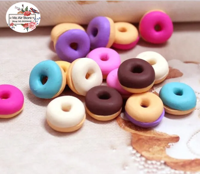 10 шт. глина смешанных цветов пончик с плоской задней стороной кабошон