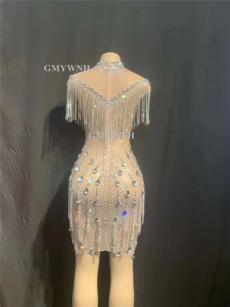 Женское платье для танцев A11 сексуальное полупрозрачное цельное с кисточками