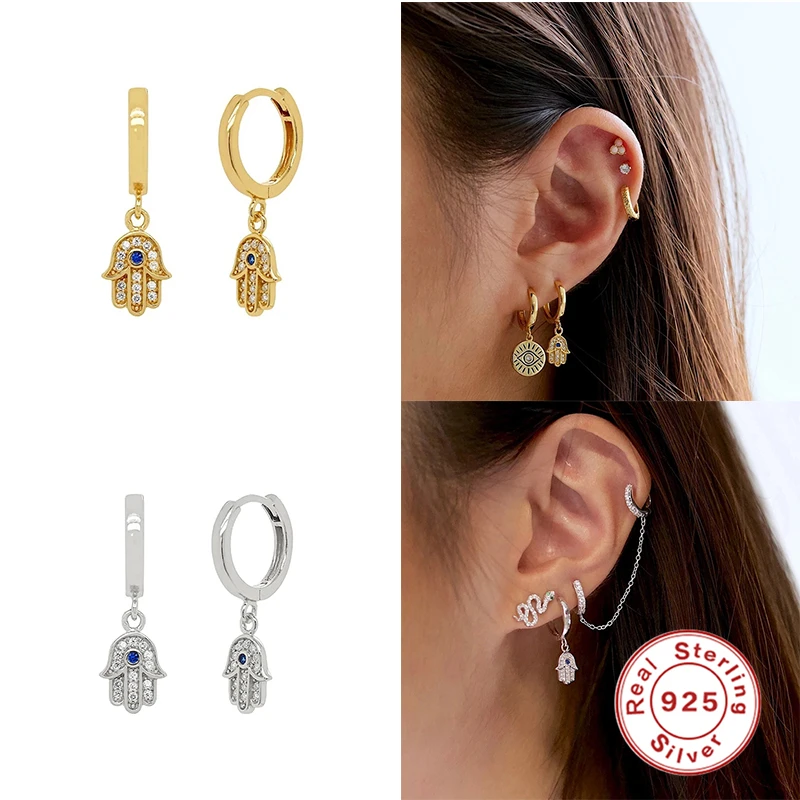 

ROXI Blue Stone Hands Hoop Earrings for Women Girls Gift Wedding Ins Unusual Earrings Cartilage Silver 925 Jewelry Pendientes