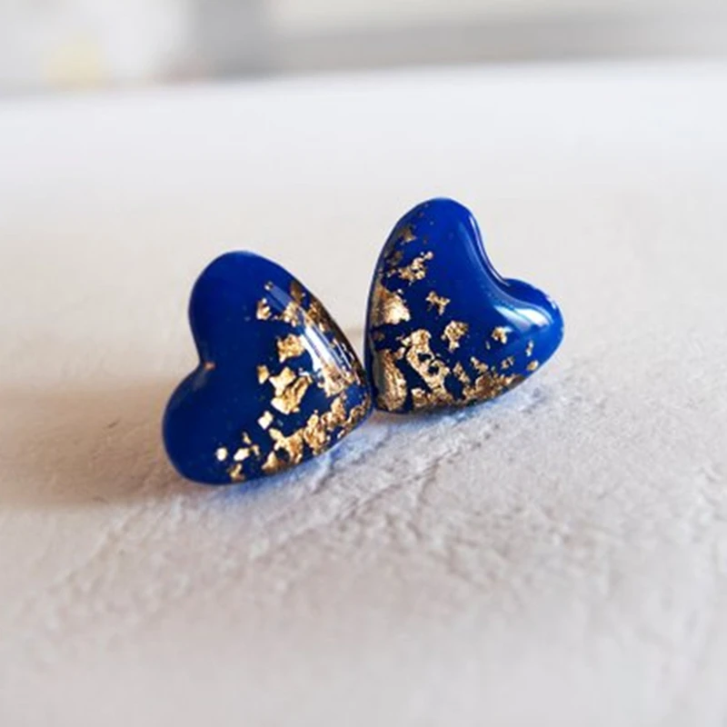Простота Темно синие любящее сердце камень серьги гвоздики в богемном стиле