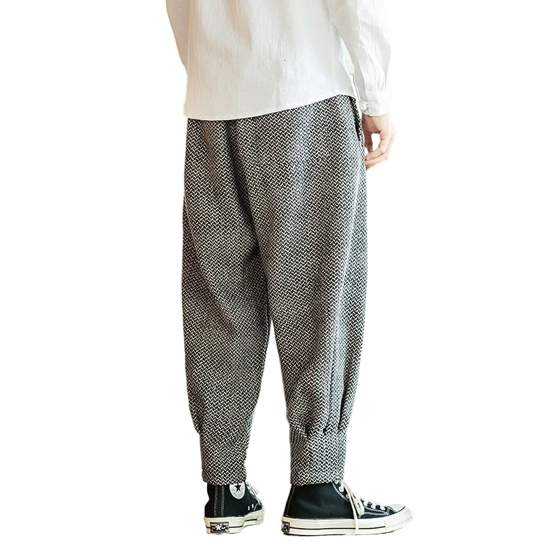 

MrGoldenBowl Men's Solid Color Straight Harem Pants Chinese Style Man Loose Ankle-Length Trousers Streetwear Male Casual Pants