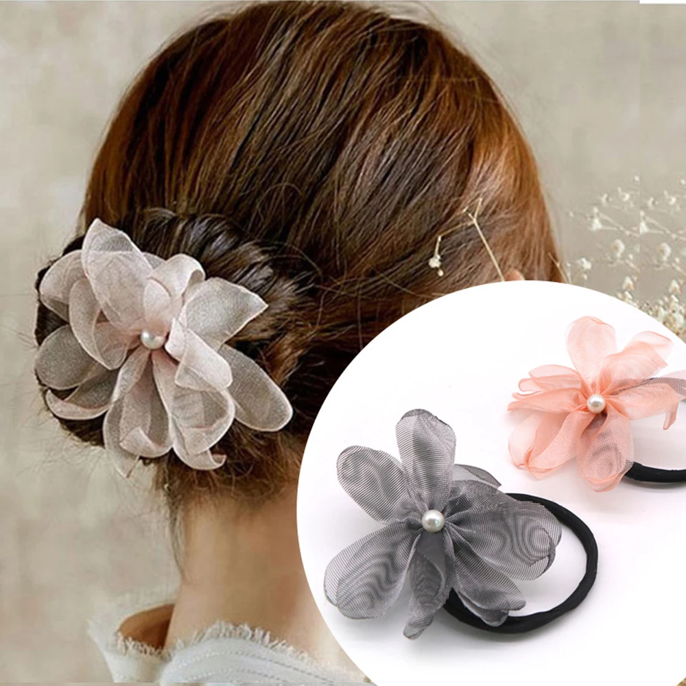 Цветок пончик булочка большие искусственные жемчужная лента DIY стиль волос