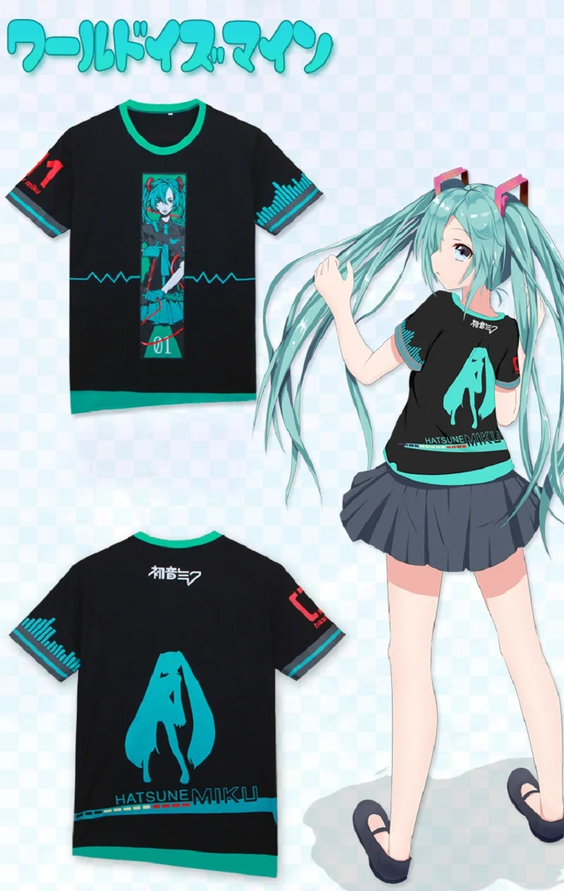Hatsune Miku Vocaloid футболка летние топы женские повседневные футболки femme футболки с аниме рисунком Одежда для девочек женские топы тройники