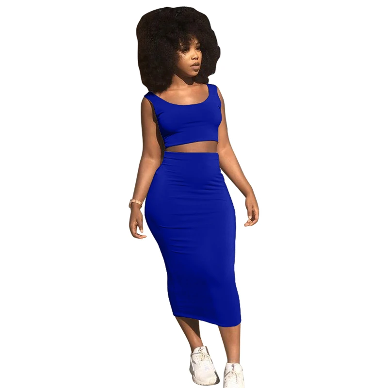 

Womans Fashion Solid Color Sleeveless Vest And Skirt Two Piece Set