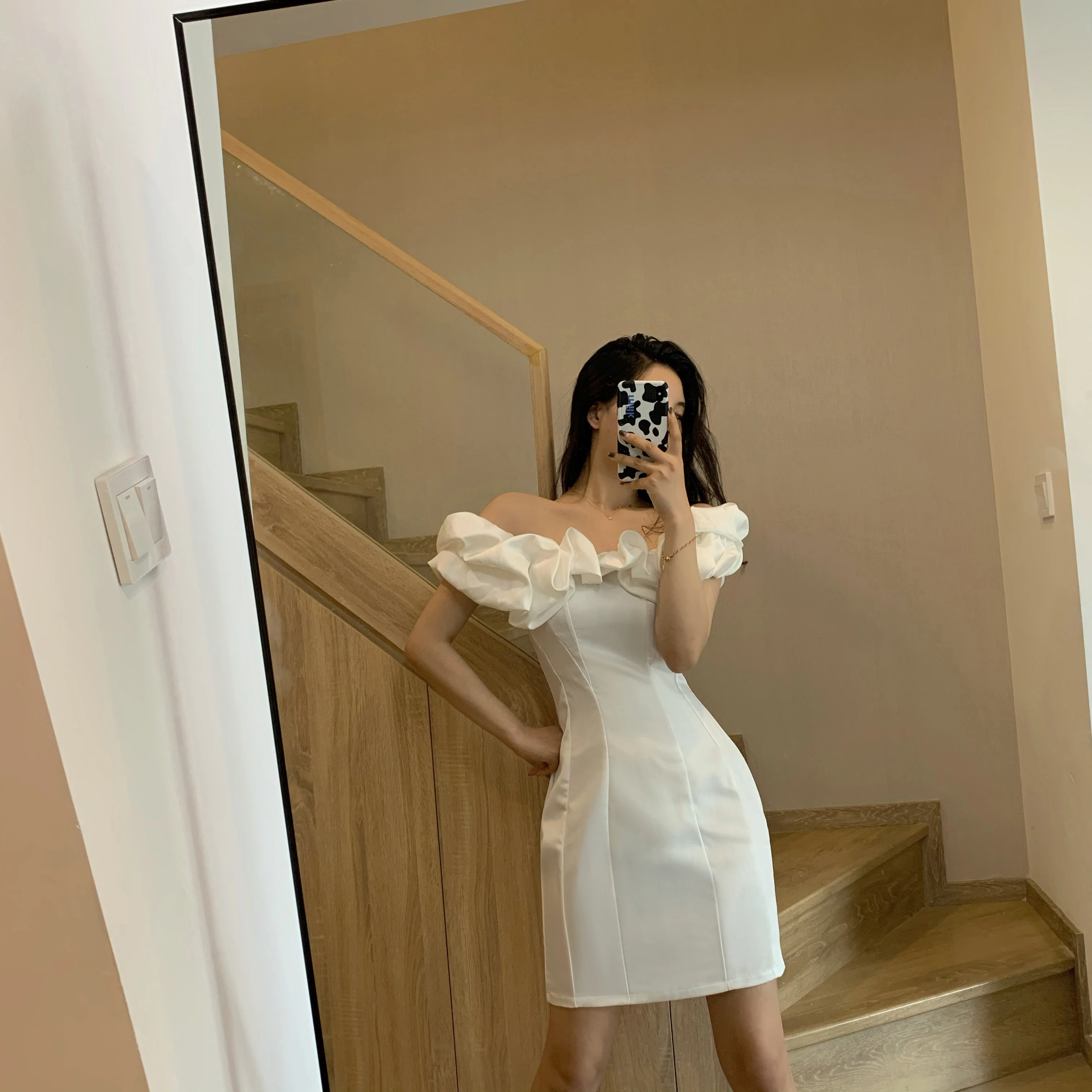 

Fashion Elegant Woman Dress Sexy Summer Ruffle Strapless White Nightclub Skinny Short Dress Romantic Party Women Dresses DA60LY