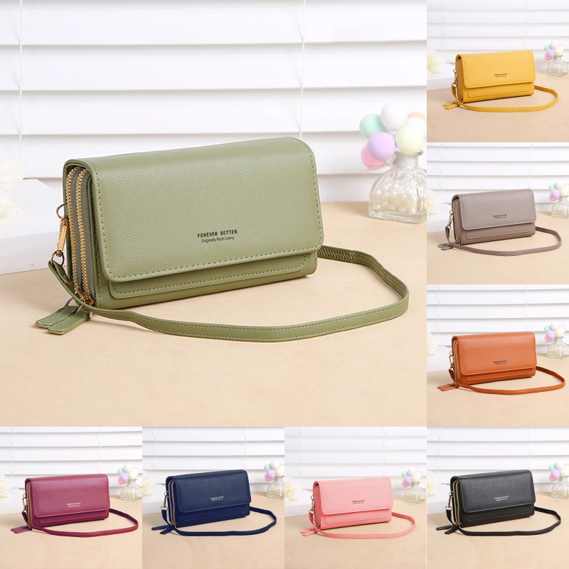 

Cellphone Wallet For Women Small Shoulder Bag Transparent Touch Screen Phone Pocket Mini PU Leather Female Purse