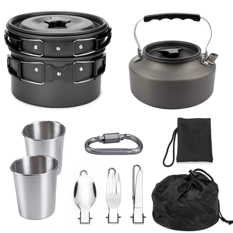 Outdoor Supplies 2-3 People Outdoor Teapot Set Pot Combination Camping Folding Pots Cooker Sets