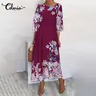 Пляжное платье Celmia, летнее Женское Платье макси с рукавом до локтя, модное повседневное свободное платье в китайском стиле с принтом, платья