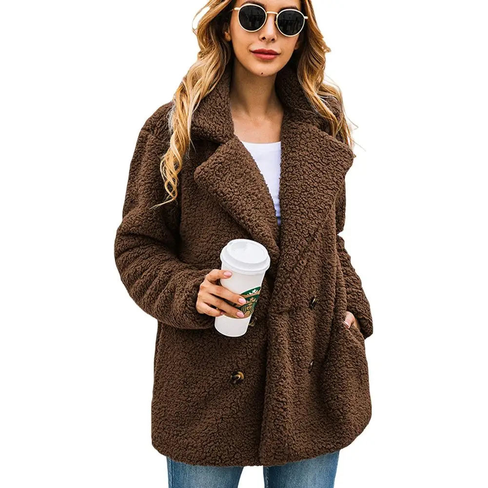 

ZITY Winter Coats Women Suit Collar Buttons Pockets Thick Woolen Coats Casual Loose Solid Long Sleeve Keep Warm Outwears Female