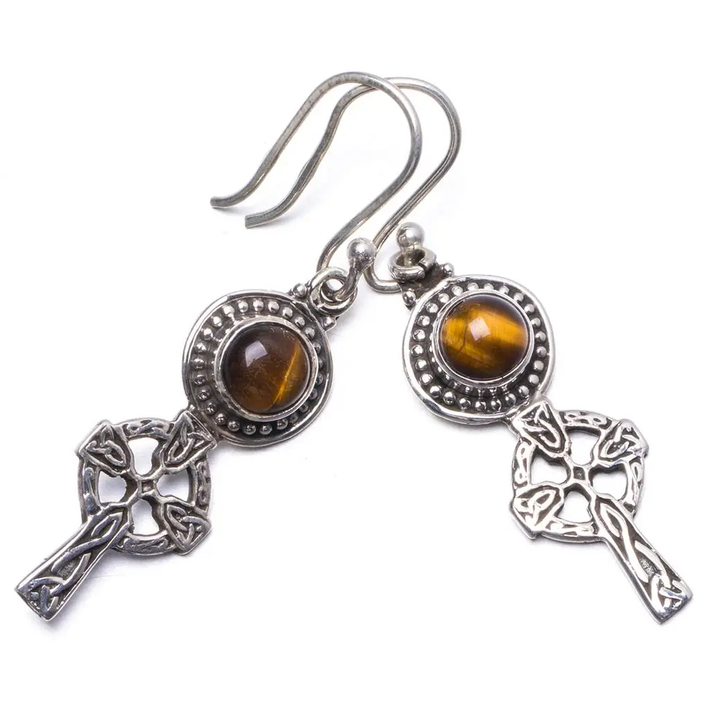 Natural Tiger Eye Handmade Unique 925 Sterling Silver Earrings 1.5&quot Y1598 | Украшения и аксессуары