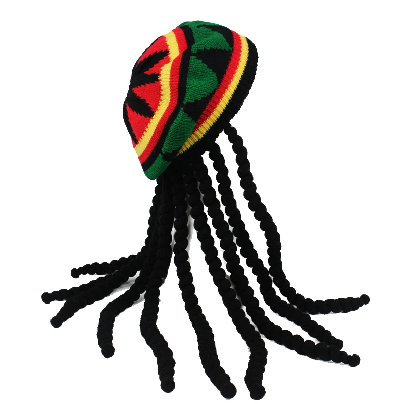 Шапка в стиле хип-хоп вязаная шапка-коса с париком Мужская Шапка-бини Jamaican Bob Marley