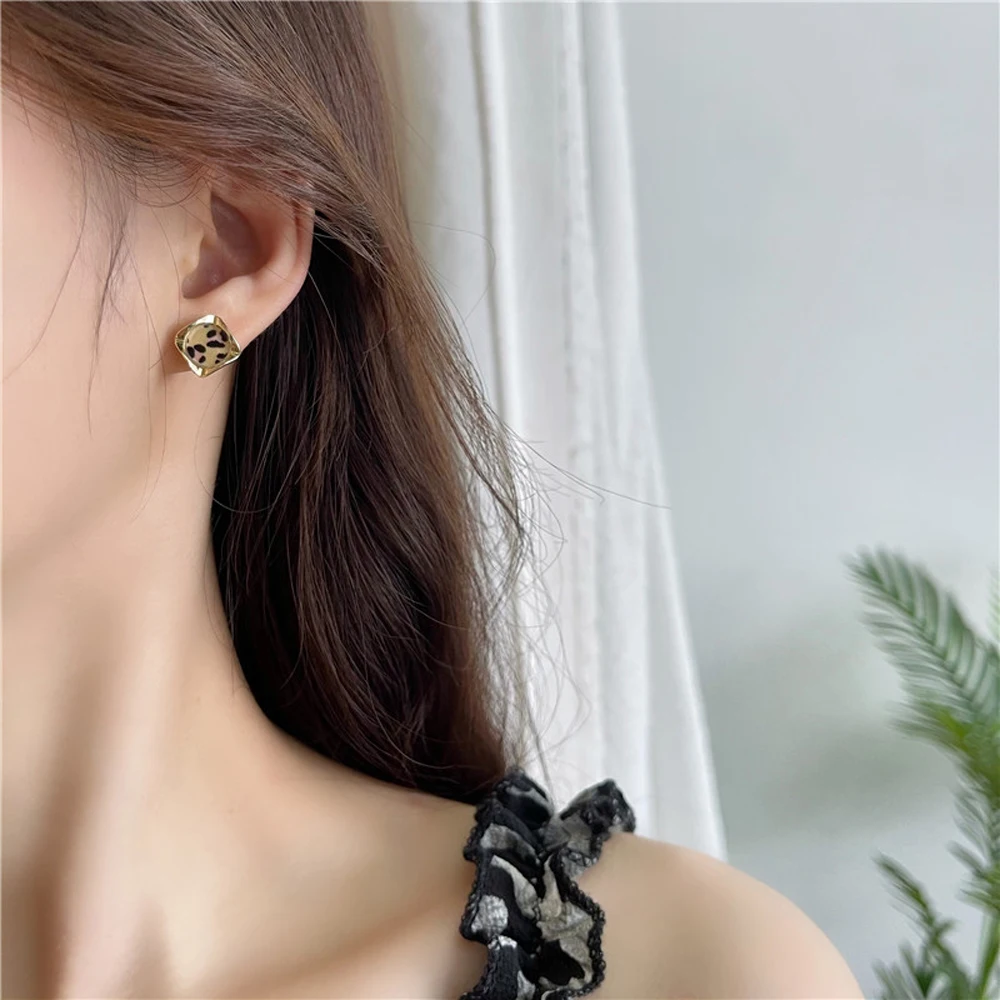 

2021Han Edition Earrings Tide Personality Contracted Leopard Grain Stud Earrings Women's Beautiful Temperament Gift