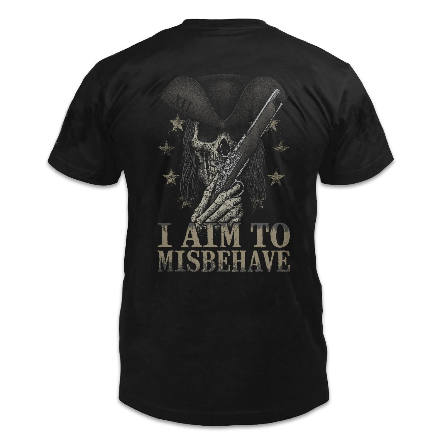 

I Aim To Misbehave. American Independence Fighters Skull Printed T-Shirt. Summer Cotton O-Neck Short Sleeve Men's T Shirt S-3XL