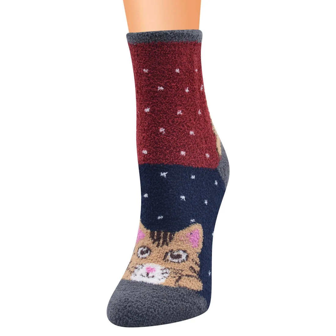All Year Round Women Fashion Free Size Coral Fleece Striped Velvet Cute Cartoon Socks For Girls