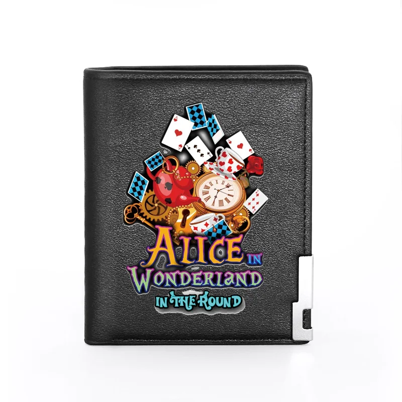 

2021 New Arrivals Cute Alice in Wonderland Printing Leather Men's Wallet Credit Card Holder Short Male Slim Purse