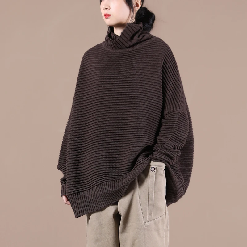 

2021 New Winter Korean Style Large Size Literary Knitting Slim High Collar Base Loose Casual Solid Color High Collar Sweater